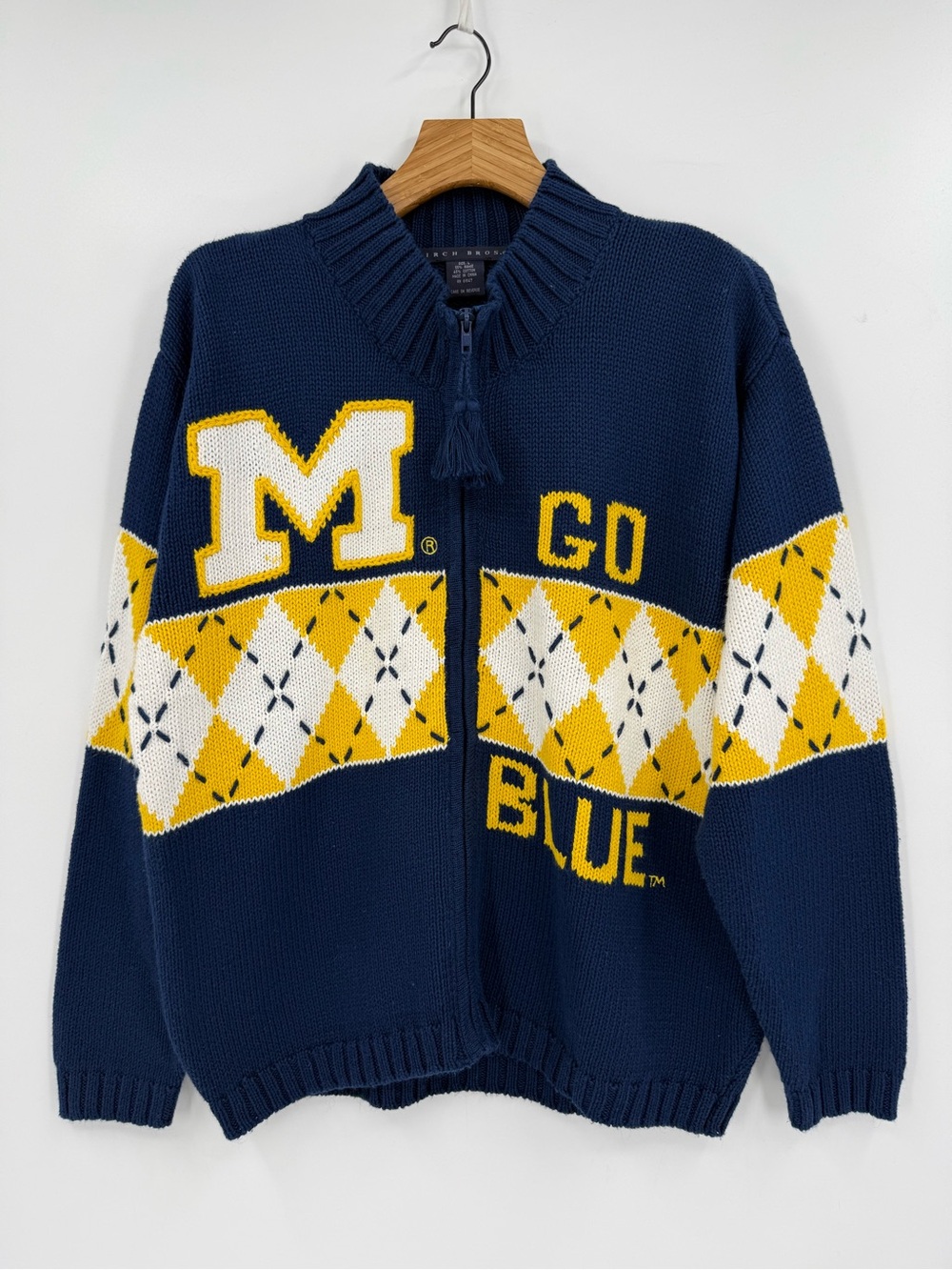Birch Bros Vintage 90s Go Blue UOM Michigan Wolverines Full Zip Sweater L